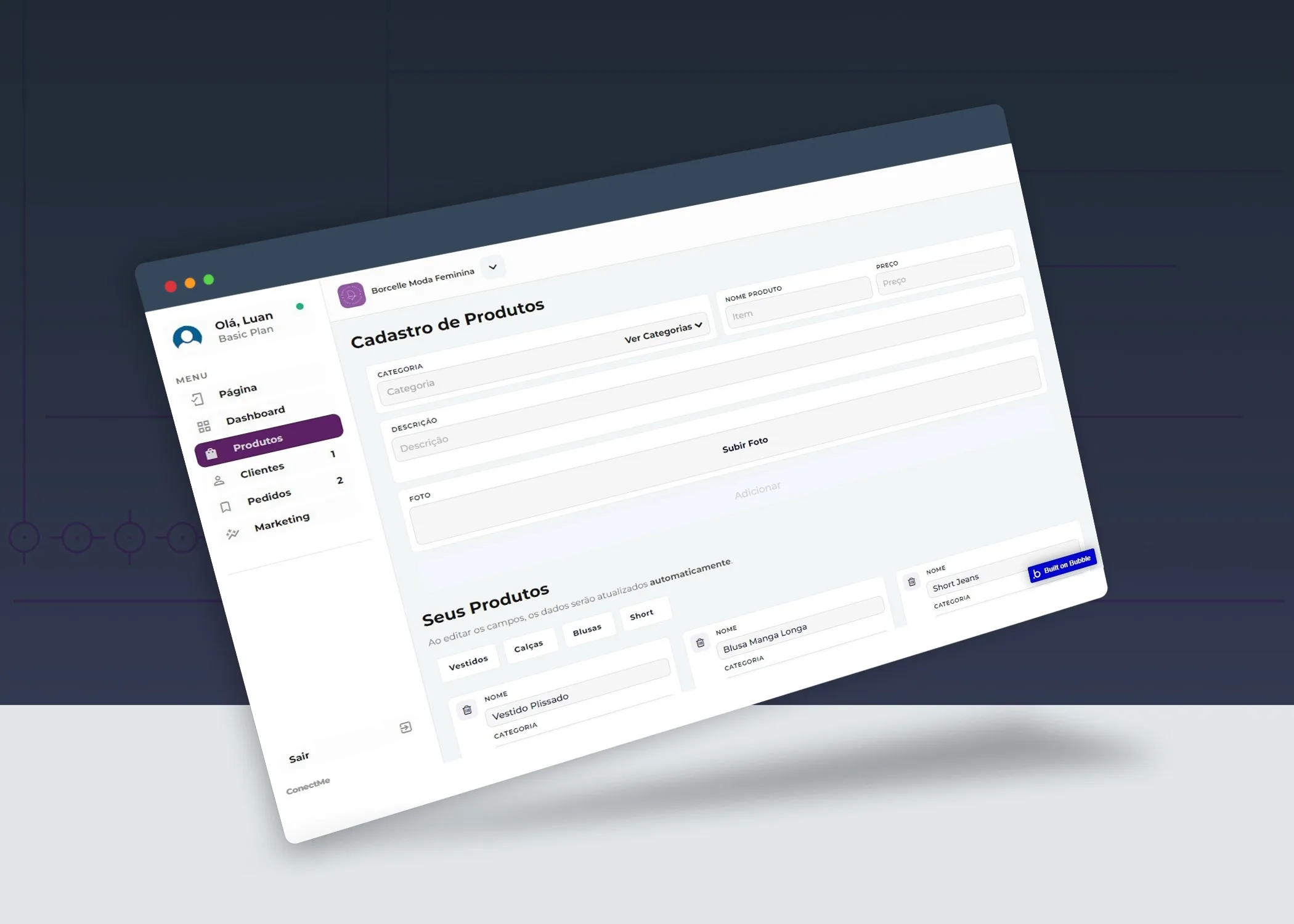 Cadastro de Produtos - Startup ConectMe.Co