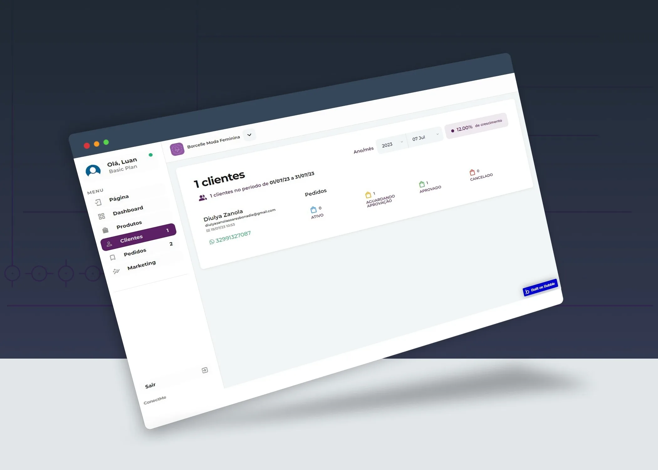 Painel de Clientes - Startup ConectMe.Co